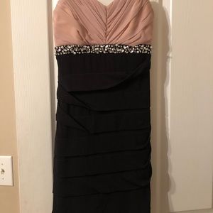 Pink and black mini dress.